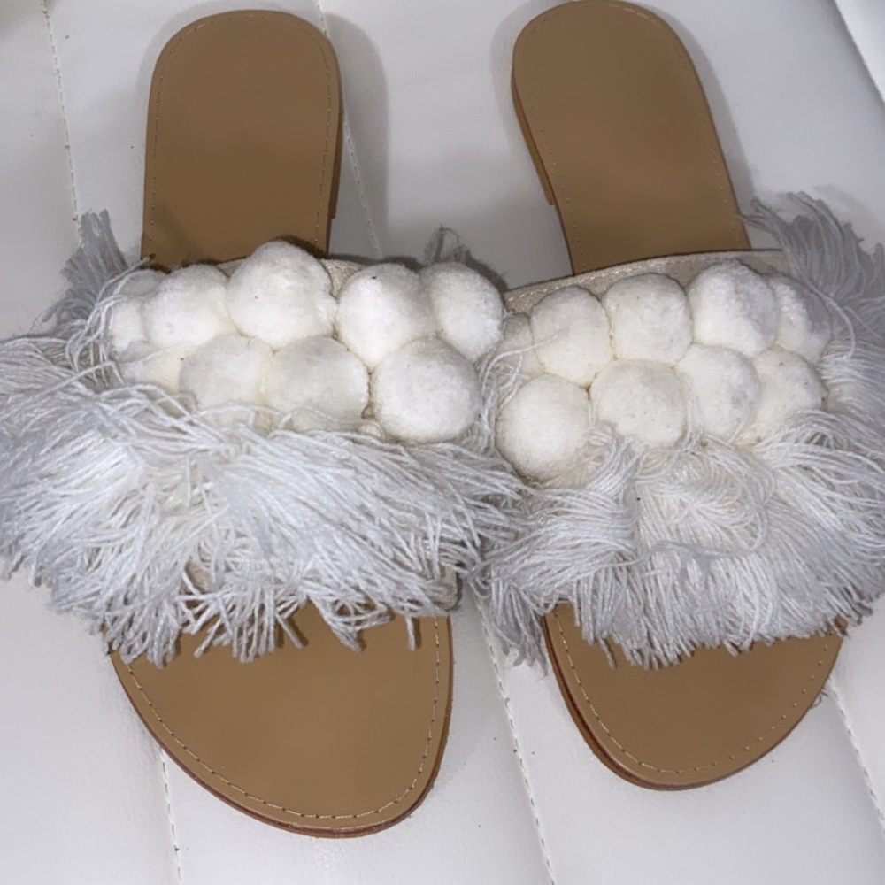 White Pom Pom sandals